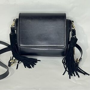 Black W Gold ~ Leather- Like ~ Mini Crossbody W/ Tassels ~ EUC
